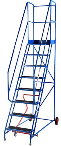 8 Tread Mobile Warehouse Steps | British Standard EN131-7 | 3m Portable Safety Ladder Stairs & Wheels – 2m Platform Height – Handrail & Guardrail Safe Picking – STRONG STEEL FRAME Easy Movement