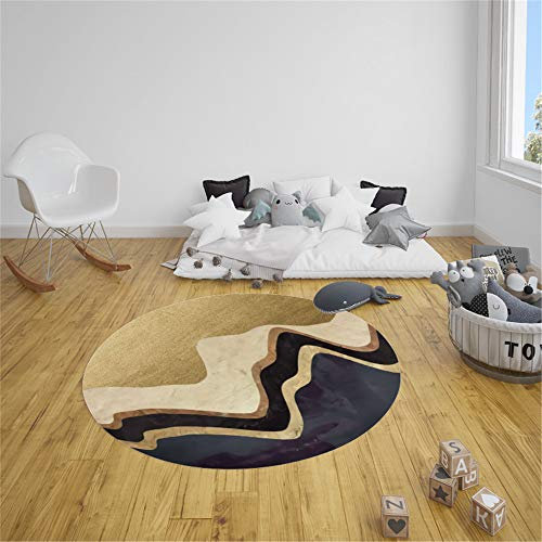 Morbuy Tapis Rond Lavable en Machine, Style Nordique Interieur Anti Slip Chambre à Coucher Salon Tapis d'Entrée Absorbant Antidérapant (Marbre doré,120cm)