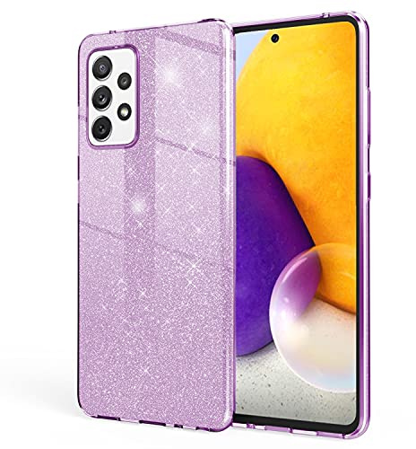 NALIA Glitzerhülle für Samsung Galaxy A72 - Grip - Hülle, Lila | Partikel fest im Material eingeschlossen, 3-Schicht-Schutzaufbau mit Hardcase-Kern, Erhöhter Kamerarand, SHINEPOP