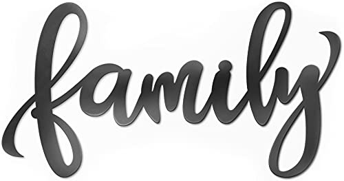 Vivegate Metall-Familien-Schilder für Heimdekoration, Wand, 44 x 24 cm, schwarzes Familiendekor-Schild, schweres Eisen, Happy Family Wandkunst, ausgeschnittenes Schild, Familienwanddekoration