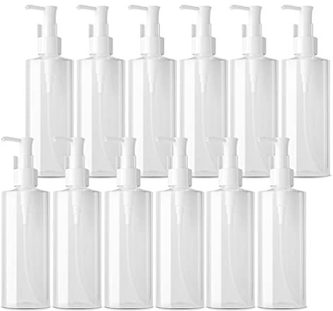 TIANZD 12 Pièces Ovales Transparent Flacon Vide Pet 150ml Pompe Cosmétique Bouteilles Vides Pompe Doseuse avec Clip pour Cosmétique Une Utilisation Savon Lotion Gel Huile Essentielle