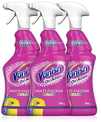 Vanish Oxi Action Vorwaschspray für Buntes – Wirksam gegen viele Arten von Flecken – Für die Vorbehandlung bunter Wäsche – 3 x 750 ml