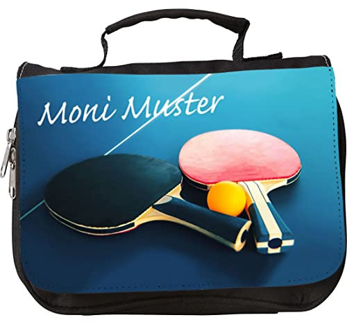 Manutextur Kulturbeutel mit Namen - personalisiert - Motiv Tischtennis - viele Motive – Kulturbeutel - Größe 23x17x5 cm - persönliches Geschenk mit Wunsch-Motiv und Wunsch-Name