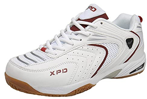 TDYSDYN Männer Badminton Schuhe, Leichte rutschfeste Tisch Tennis Fitnessschuhe Atmungsaktive Indoor Court Schuhe rutschfeste Pingpong-Trainer,Rot,42 EU