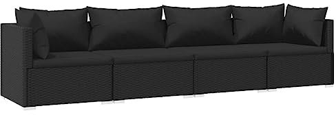 vidaXL Garten Lounge Set, Gartenmöbel Set mit Kissen, Sofa Garnitur für Garten Terrasse, Sitzgruppe Rattanmöbel, 4-TLG. Poly Rattan Schwarz