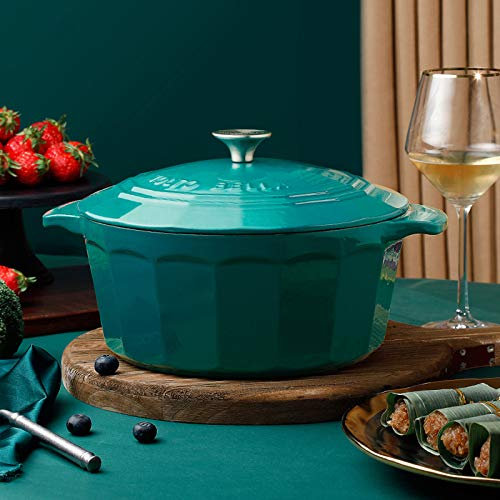 SHALOLY Enameled Cast Iron Casserole Dish with Lid 25cm Casserole Pot Non-Stick Cooking Pan,Multi Cooker Can Be Used to Marinate Cook and Store Food,4L,Blue (Green)