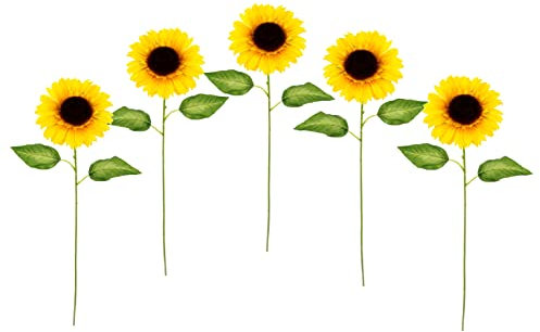 Künstliche Sonnenblumen 5er Set Einzelblume Stielblume Einzelzweig einzelner Stiel Herbstzweig Herbstliche Blumen Herbst Deko Herbstdeko Kunstblume Herbstblume Seidenblume Plastikblumen Zweige