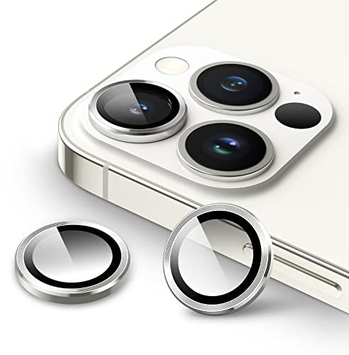 JETech Protection Objectif Caméra pour iPhone 13 Pro 6,1 Pouces et iPhone 13 Pro Max 6,7 Pouces, Couvercle d'Anneau Individuel en Métal en Verre Trempé 9H, HD Transparent, 1 Série (Argent)