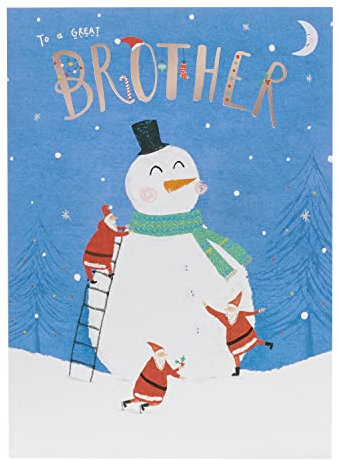 UK Greetings Weihnachtskarte für den Bruder mit Umschlag – niedliches Design mit riesigem Schneemann und Weihnachtsmann, mehrfarbig