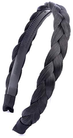 BOBIYA Bandeau en cheveux synthétiques tressés avec dents - Accessoires pour femmes et filles (noir naturel)