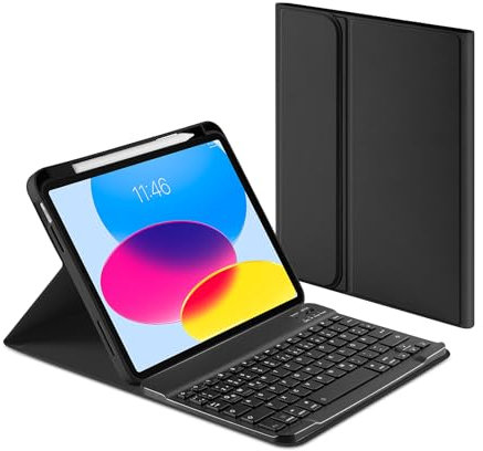 Laetass Hülle mit Tastatur für iPad 10 Generation 10.9 Zoll 2022, Magnetisch Abnehmbarer Tastatur mit stifthalter, Auto Schlaf/Wach, Deutsches QWERTZ-Layout (schwarz)
