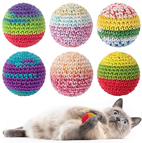 Retro Shaw Cat Toys Balls, Yarn Cat Ball with Bell Inside, Kitten Toys for Indoor Cats Kitty, Interactive Cat Nip Chew Toys for All Pet Breed 6 Pack