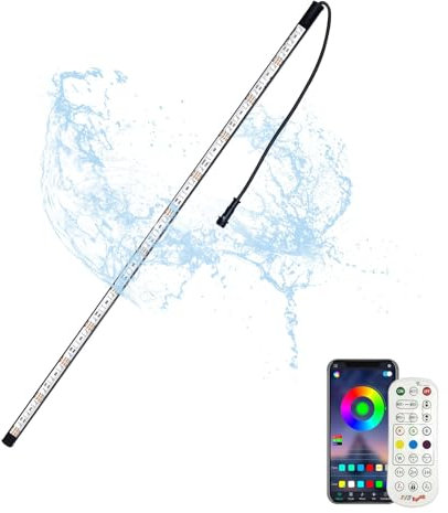 Longrun Tira LED, iluminación subacuática IP68, resistente al agua, 7 colores, iluminación LED, cascada con mando a distancia, para acuario, fuente, arroyo, piscina, 58,5 cm