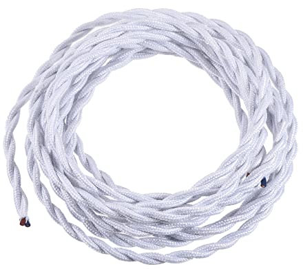 YOKIVE Torsadé Tissu Fil couvert, Fil avec Vintage Style Électrique Fil Remplacement, Super pour Maison, Bar, Fête, Restaurant (Blanc, 9,8 pieds)