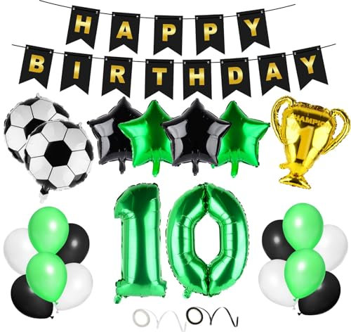 Fußball Luftballon 10 Geburtstag Deko Grün 10.Geburtstagsdeko Jungen Happy Birthday Girlande Deko Ballons für Kinder Junge Geburtstag Party Fußball Deko (10th)