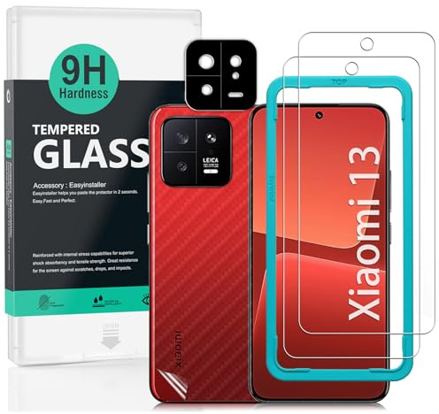 Ibywind Protector de pantalla para Xiaomi 13 5G(6.36 pulgadas),con 2 piezas de Cristal Templado,1 pieza de protector de lente de cámara,1 pieza de película de fibra de carbono trasera