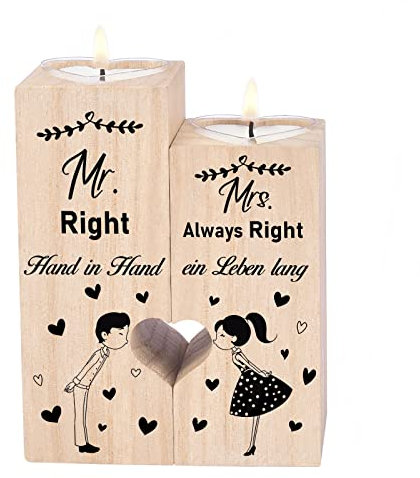 Doppelseitig Bedruckter - Hochzeitsgeschenke für Brautpaar, Kerzenständer, Hochzeitsgeschenke für Paare, Geschenkideen für Hochzeit, Verlobung, Valentinstag (Mr und Mrs)