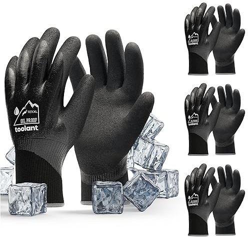 toolant Wasserdichte Arbeitshandschuhe Herren Damen, Schwarz, XXL, 3 Paar | Freezer Handschuhe mit Grip; doppelt nitrilbeschichtet; wasser- und ölabweisend; für Kühlhaus, Bau, Mechanik und Bergbau
