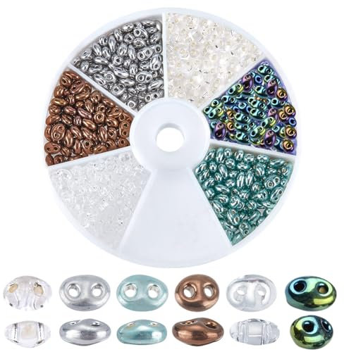 PH PandaHall 80~96 Stück Halbe Tila Perlen 6 Farben Metallische Tila Perlen Neutrale Tschechische 2 Loch Rocailles Ovale Mehrsträngige Verbindungsverbinder Für DIY Armbänder Halsketten Ohrringe