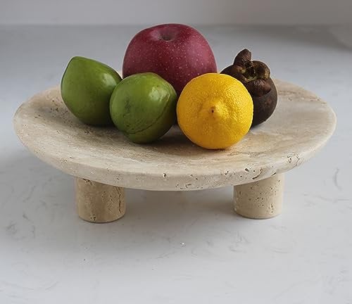 Nawgnail Bol à fruits en travertin fait à la main pour comptoir de cuisine, 25,4 cm, grand bol décoratif pour décoration d'intérieur, assiette de service moderne à 3 pieds, bol à clés pour entrée