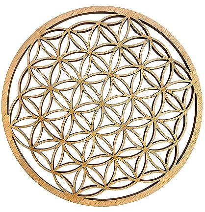 Décoration Murale Spirituelle Fleur de Vie, Fleur de Lotus, Arbre de Vie, Métatron, Main de Fatma, Om ou Aum, Bois ou plexigglass, diamètre 29 cm, Fabrication Artisanale française