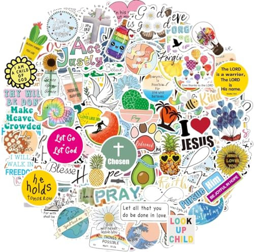 200Pcs Inspirational Christian Stickers for Vision Board Water Bottles Laptop, Vinyl Waterproof Jesus Bible Verse Stickers for Scrapbook Journaling Planner, Christian Easter Gifts for Kids