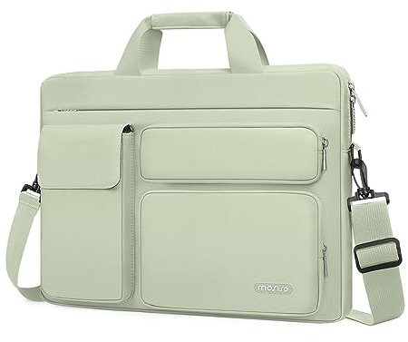 MOSISO Laptop Bag 16 inch, 15-15.6 inch Computer Shoulder Bag Compatible with MacBook Air 15 M4 M3 M2/Pro 16 M4 M3 M2 M1, Notebook &2 Raised&1 Flapover&1 Horizontal Pocket&Handle&Belt, Sage Green