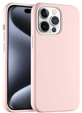 EKAM Shockproof Liquid Silicone Case Compatible with iPhone 15 Pro Max - 6.7 inch, Microfiber Lining 3 Layer Hybrid Drop Protection Anti-Shock Cover Gel Rubber Case for iPhone 15 Pro Max (Sand Pink)