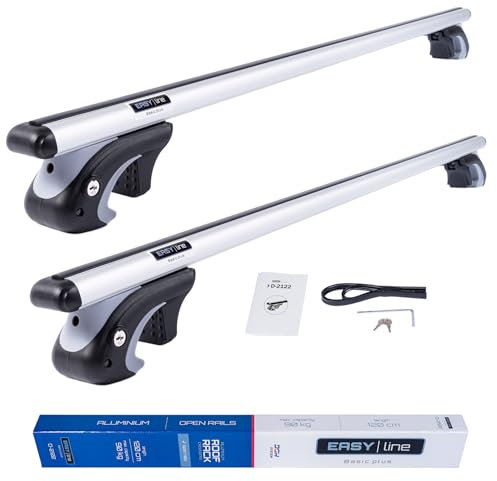 DGH SYSTEM Kompletter Aluminium-Dachträger Relingträger Easy Line Basic Plus 120 cm kompatibel mit BMW 3er E46 Kombi 2000-2004 mit offener Dachreling, abschließbar, Nutzlast 90 kg