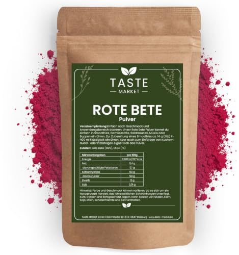 500 g Rote Bete Pulver von Taste Market – Pulver aus echter Rote Bete zum Kochen, Backen & Einfärben von Lebensmitteln