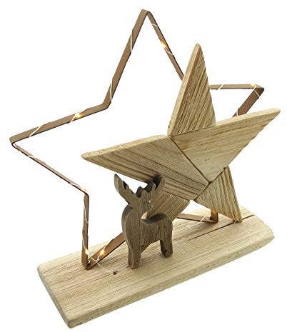 FRANK FLECHTWAREN LED-Deko Lichterstern, Metall, Rostoptik, 13 warmweiße LEDs, batteriebetrieben, Treibholz, Maße: 32 x 10 x 29 cm, nur für den Innenbereich geeignet, Stimmungsvoll