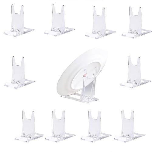 YBYMCJ 10 Pièces Support de Présentation Réglables, Supports de Plaque Affichage en Plastique Transparent,Chevalets et Support Assiette ou Porte Assiette Support Cadre Photo,11.2x10.5x6 cm