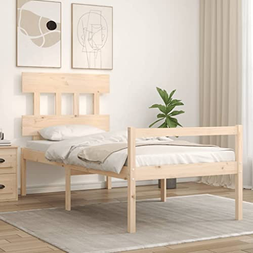 vidaXL Seniorenbett, Holzbett Bett mit Kopfteil Stauraum, Einzelbett für Senioren, Komfortbett Bettgestell mit Lattenrost, Schlafhöhe vom Boden 45cm, 100x200cm Massivholz