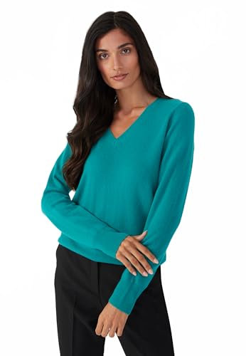 Style & Republic V-Neck Kaschmir Pullover-Damen elegant aus 100% Cashmere - Dein kuscheliger Premium Strickpullover für stilvolle Herbst- & Winter-Momente - baikal M