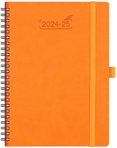 BEZEND 18-Monate Kalender 2024 2025 Terminplaner A5 Ringbuch PU-Leder Softcover [Orange] Wochenkalender 1 Woche 2 Seiten Juli 24-Dez 25| Buchkalender mit Stifthalter