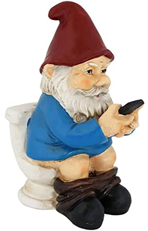 Funny Garden Gnome Ornament, Naughty Garden Gnome on a Toilet Garden Gnome Figurine Funny Gnomes Set for Yard Lawn,Garden Sculptures Statues