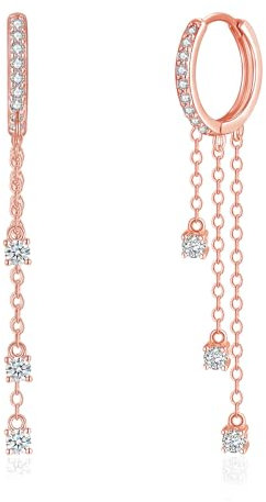 Loutade Ohrringe Hängend Silber Creolen, 925 Sterling Silber Creolen mit Kette Anhänger, Ohrringe Hängend Threading Lange, Knorpel Schlafen Rose Gold Quaste Kette Hängend Creolen Ohrringe für Frauen