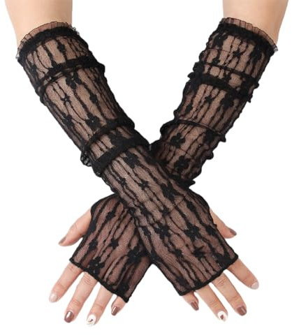 KSJEHW Damen Fingerlose Handschuhe Spitze Handschuhe Lange Netz Handschuhe 1920er Jahre Vintage Tee Party Handschuhe Damen Mädchen Braut Hochzeit Abend Party Kostüm Zubehör(Schwarz)