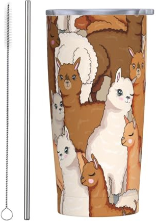 Perinsto Cute Alpacas 20oz Travel Tumbler With Lid And Straw, Llama Stainless Steel Tumblers Insulated Coffee Cup Mug Gift For Men Women
