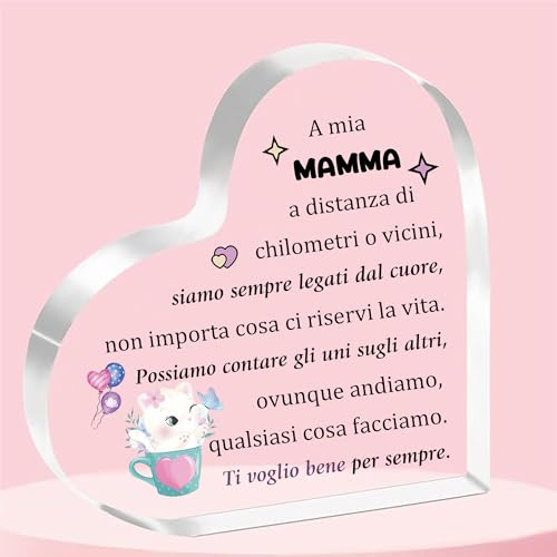FCZIVA Mama Schilder und dekorative Schilder Acryl Herz Plakette Ornamente Frauen Muttertag Geschenke Schreibtisch Zeichen Katze Geburtstag Geschenk Weihnachten Mutter Ruhestand Danke Schätzen