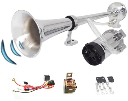 YIYIDA Auto Horn Autohupe LKW Horn Einzeltrompete 24V Car Horn Lauter Klang Lufthorn Autohupe Schiff Horn Lautsprecher silber Chrom Zink Lufthorn mit Kompressor Air Horn für 24V Auto LKW Boot etc
