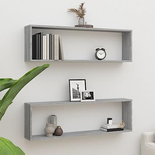 CKioict Wandregal küche Schlafzimmer deko Regale für wände Wandregale 2 STK. Grau Sonoma 100x15x30 cm Holzwerkstofffür Schlafzimmer, Wohnzimmer, Badezimmer