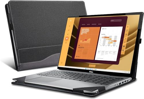 WODBAO Laptop Case for DELL New Latitude 5550 Laptop 2-in-1 Laptop Case Latitude 5540 Laptop Bag, 15.6 PU Leather Inner Pocket Cover (Dark Gray)