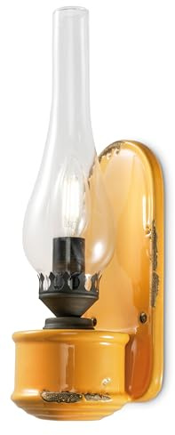 Licht-Erlebnisse Wandleuchte Keramik Glas E14 H: 33 cm Handarbeit Vintage Öllampen Look Shabby Gelb Antik Wandlampe Flur Wohnzimmer Treppe innen