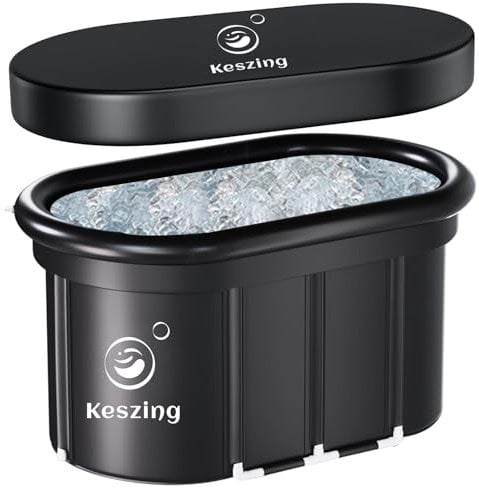 Keszing Bañera de hielo inflable portátil para baño de hielo con cubierta de, bañera independiente plegable al aire libre, bañera de spa en casa, ducha, bañera de saqueo (Negro, 100x65x65cm)