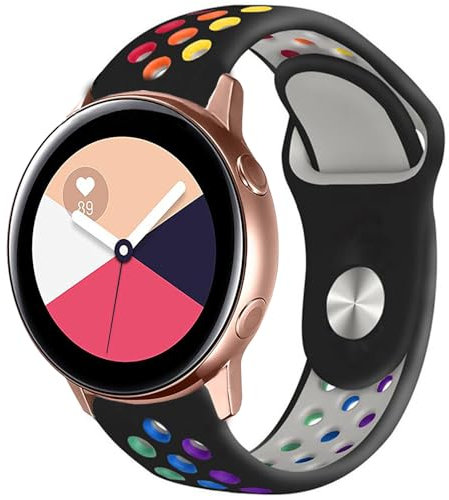 Breathable Ersatzarmband für Samsung Galaxy Watch 7/Watch 6 Classic/Watch 5 Pro, 20mm Sport Armband Uhrenarmband, Silikon Armbänder für Galaxy Watch 4/Active 2/Watch 3/Gear S2/Gear 2 (Blackrainbow)