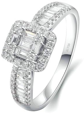 Stfery Weissgold Ring 750 Ringe für Frauen 1ct Baguette Natürlicher Diamant Trauring Damen