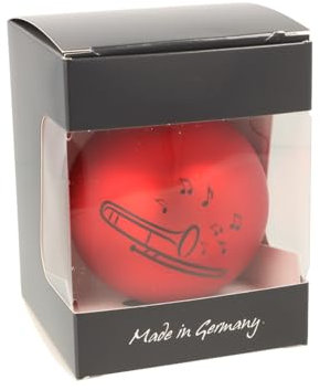 Glas-Weihnachtskugel mit Posaune-Motiv, Ø ca. 8 cm (Rot matt)