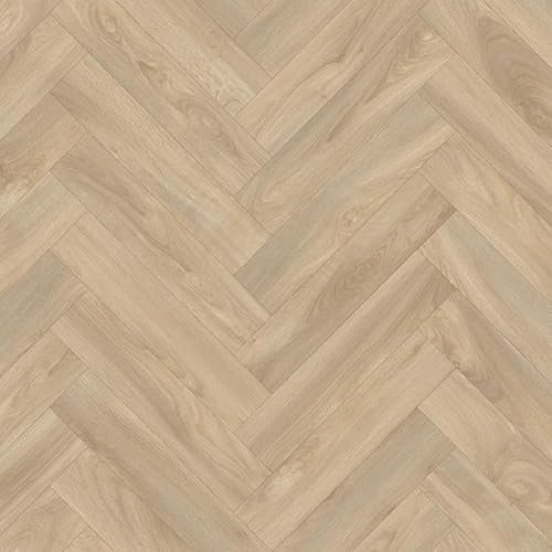 Premium Herringbone Wood Effect Vinyl Flooring, slip resistant vinyl roll flooring for kitchen, bathroom, hallway, living space in 2, 3 and 4 metre widths (Briarwood, 5m x 4m)