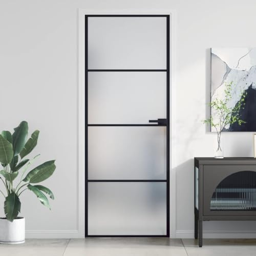 Homgoday Innentür Glastür Zimmertür Komplettset Tür mit Griff Drehtür Modernes Design Bürotür Tür für Zuhause und Büro Schlank 76x201,5 cm Hartglas und Aluminium Schwarz und Matt